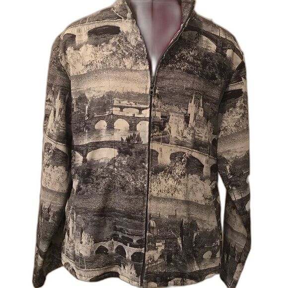Chico’s Jacket Women’s Size Large Grey Cotton Long Sleeve Front Zipper Pockets - Picture 1 of 9